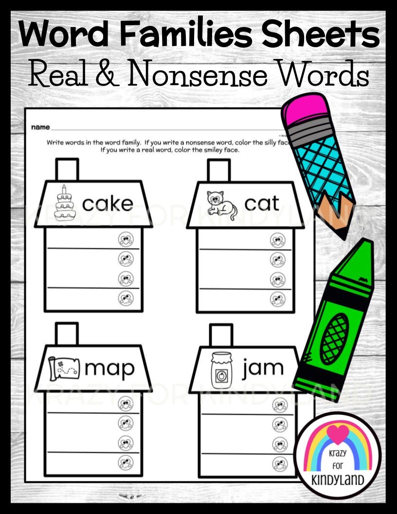 Word Family Worksheets Real U0026 Nonsense Words Activity Phonics Lesson Or Center