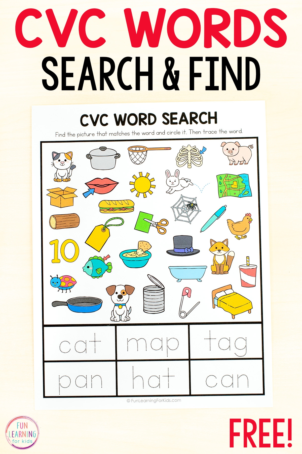 Word Search CVC Worksheets Free Printable