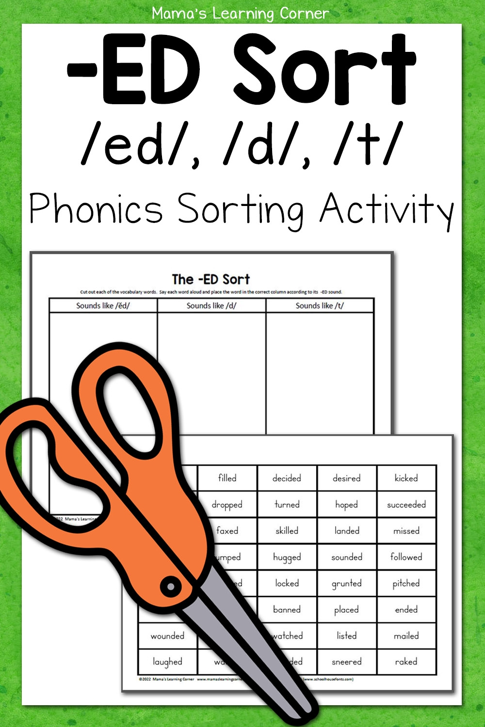 Words Ending In ED Phonics Sorting Activity Mamas Learning Corner