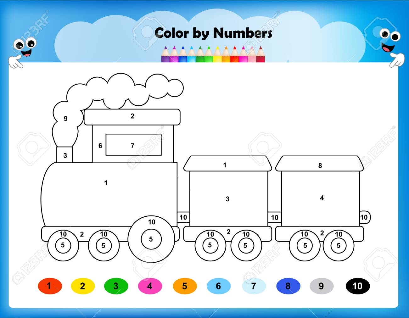 Worksheet Color By Numbers Train Worksheet For Preschool Kids Royalty Free SVG Cliparts Vectors And Stock Illustration Image 67137081 