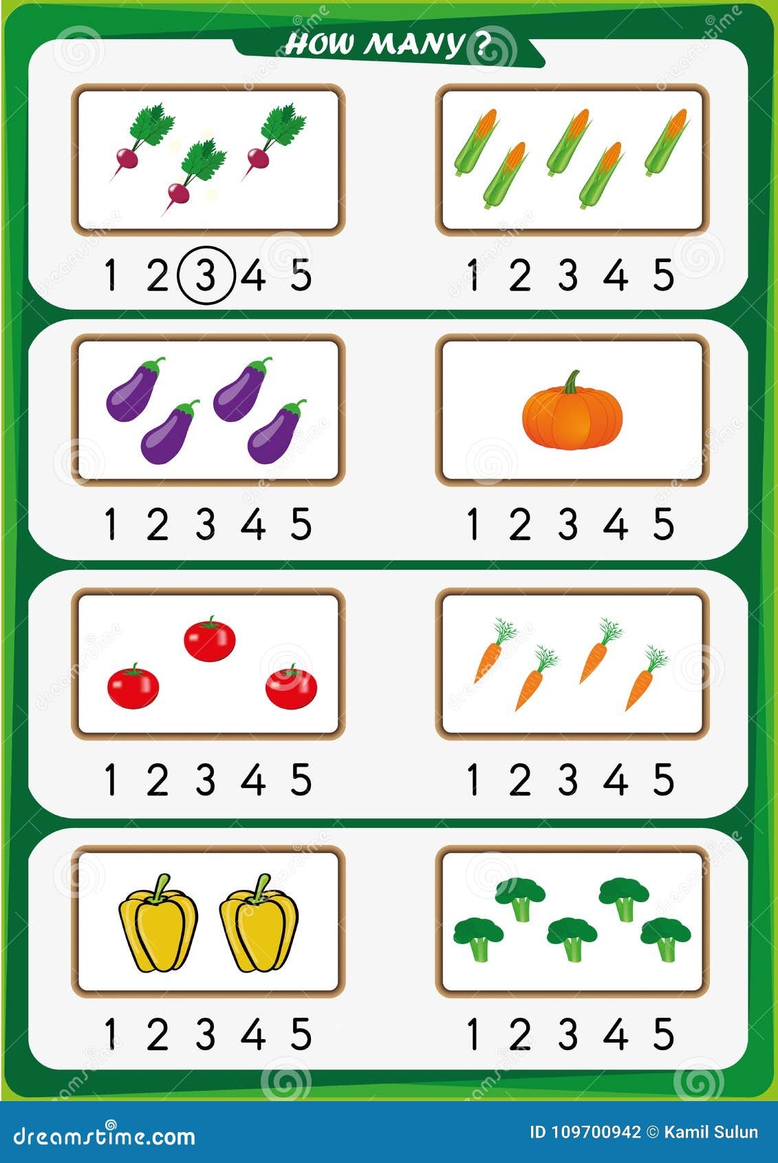 Worksheet For Kindergarten Kids Count The Number Of Objects Learn The Numbers 1 2 3 4 5 Stock Illustration Illustration Of Early Page 109700942