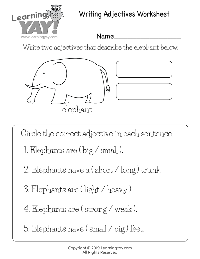 Describing Words Worksheet Kindergarten