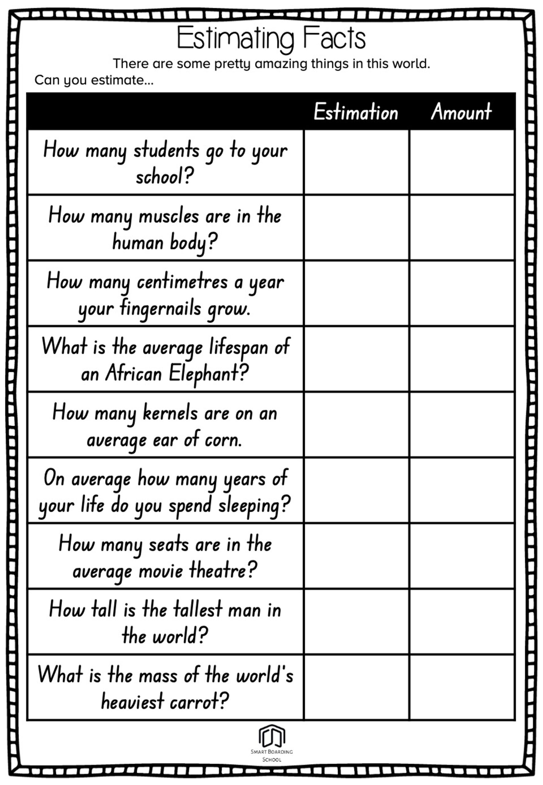 Estimation Worksheets Kindergarten Free