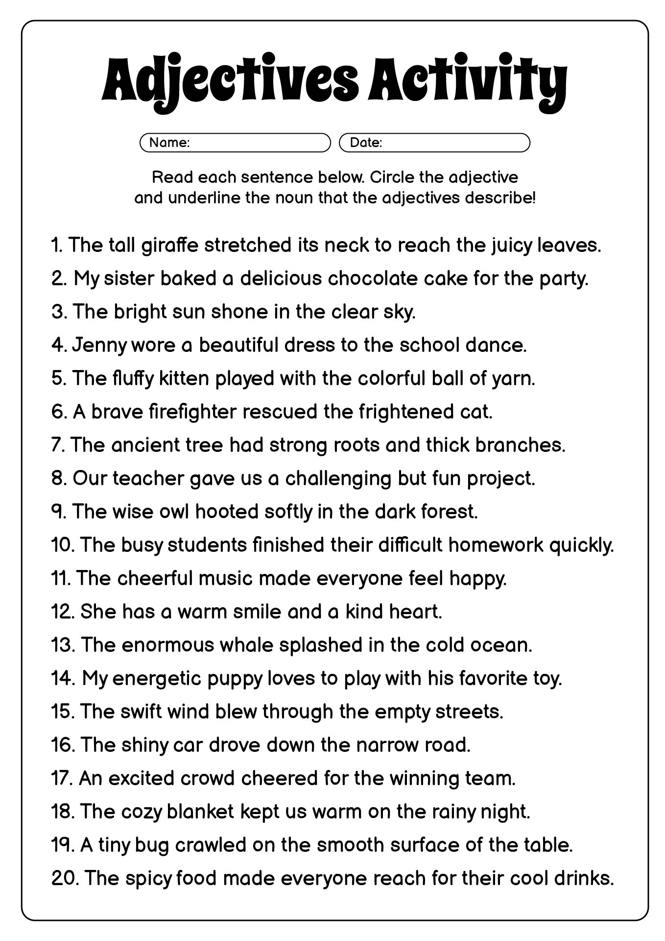Free Adjective Worksheets 4th Grade Free Adjective Worksheets 4th Grade