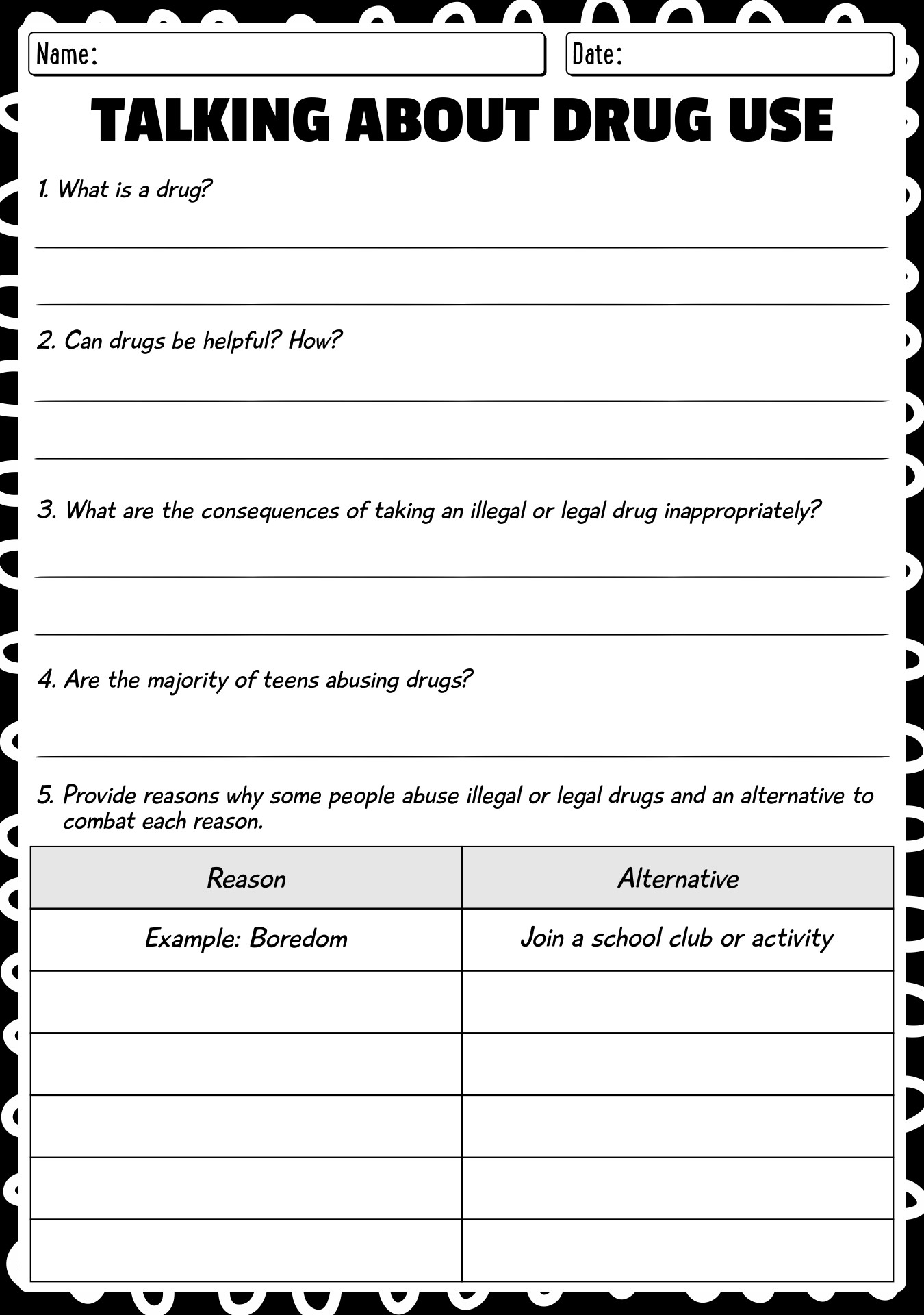 Free Printable Drug Education Worksheets Free Printable Drug Education Worksheets