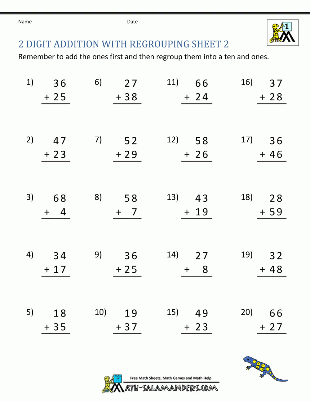 Free Printable Two Digit Addition Worksheets Free Printable Two Digit Addition Worksheets