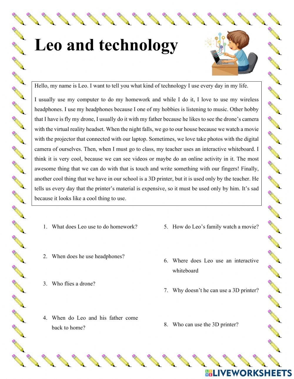 Reading Comprehension Technology Worksheet Reading Comprehension Technology Worksheet