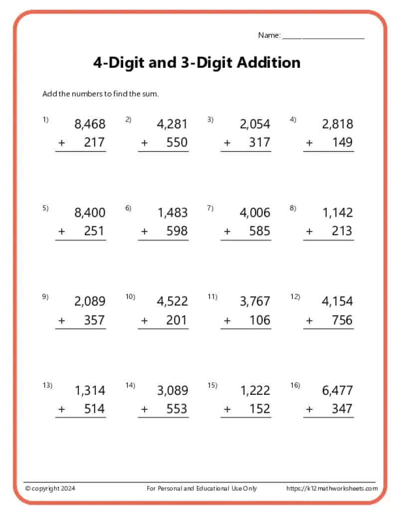 Math Printable Worksheets For 3rd Grade