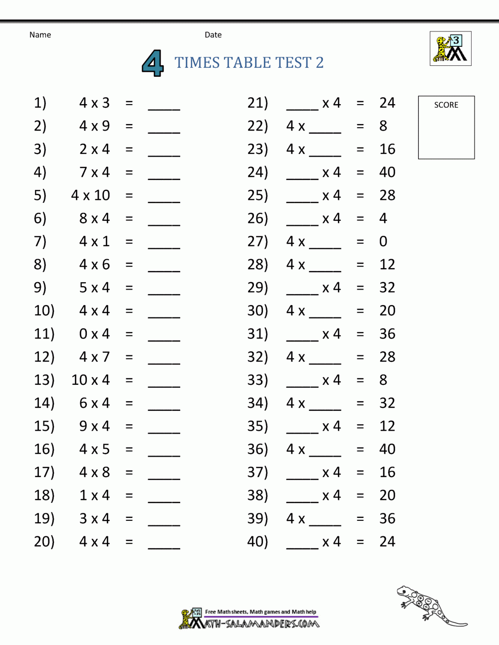 Free Printable 4 Times Tables Worksheets Free Printable 4 Times Tables Worksheets