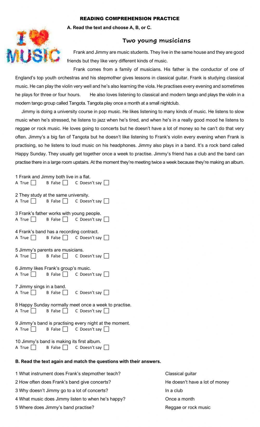 Reading Comprehension Worksheets A2 Reading Comprehension Worksheets A2