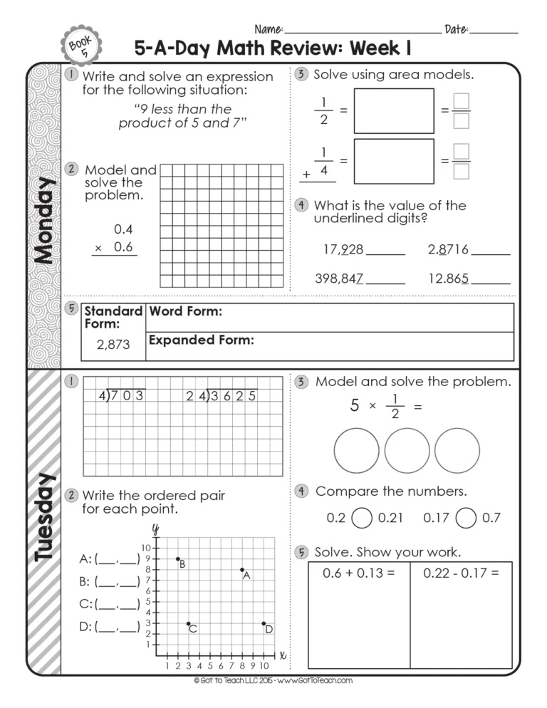 5th Grade Daily Math Spiral Review Teacher Thrive