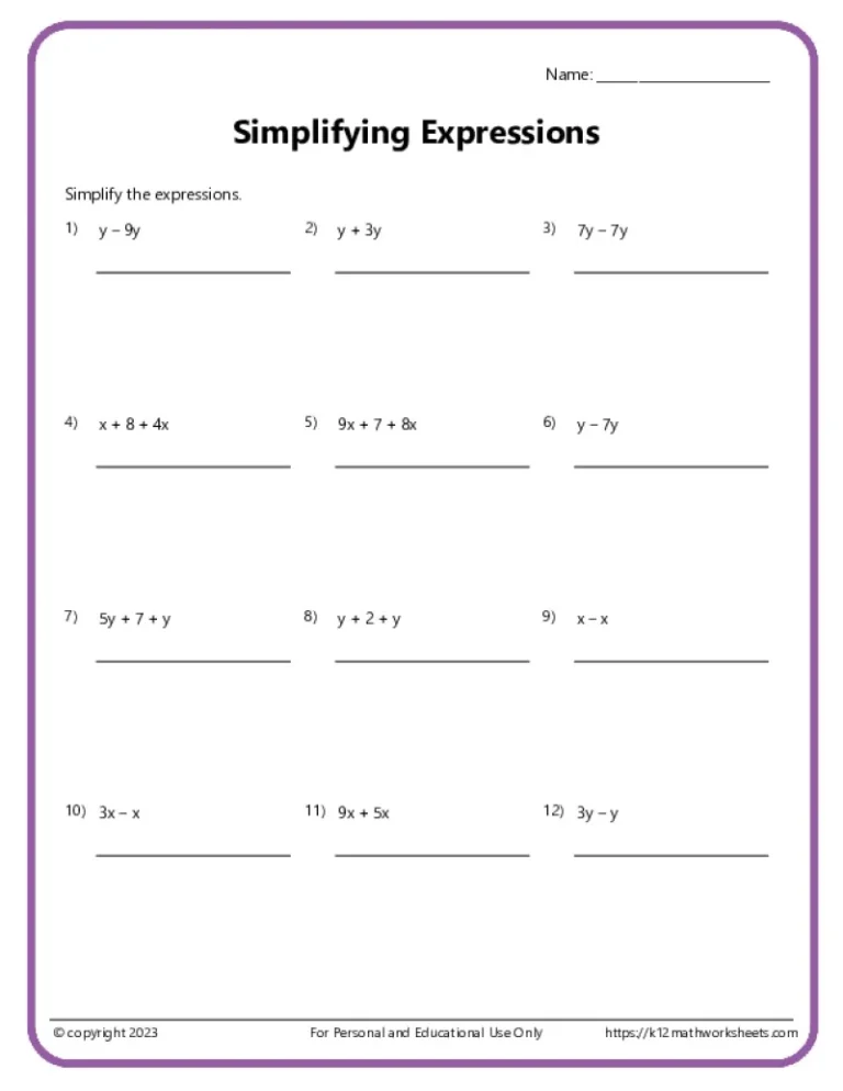 6th Grade Algebra Worksheets