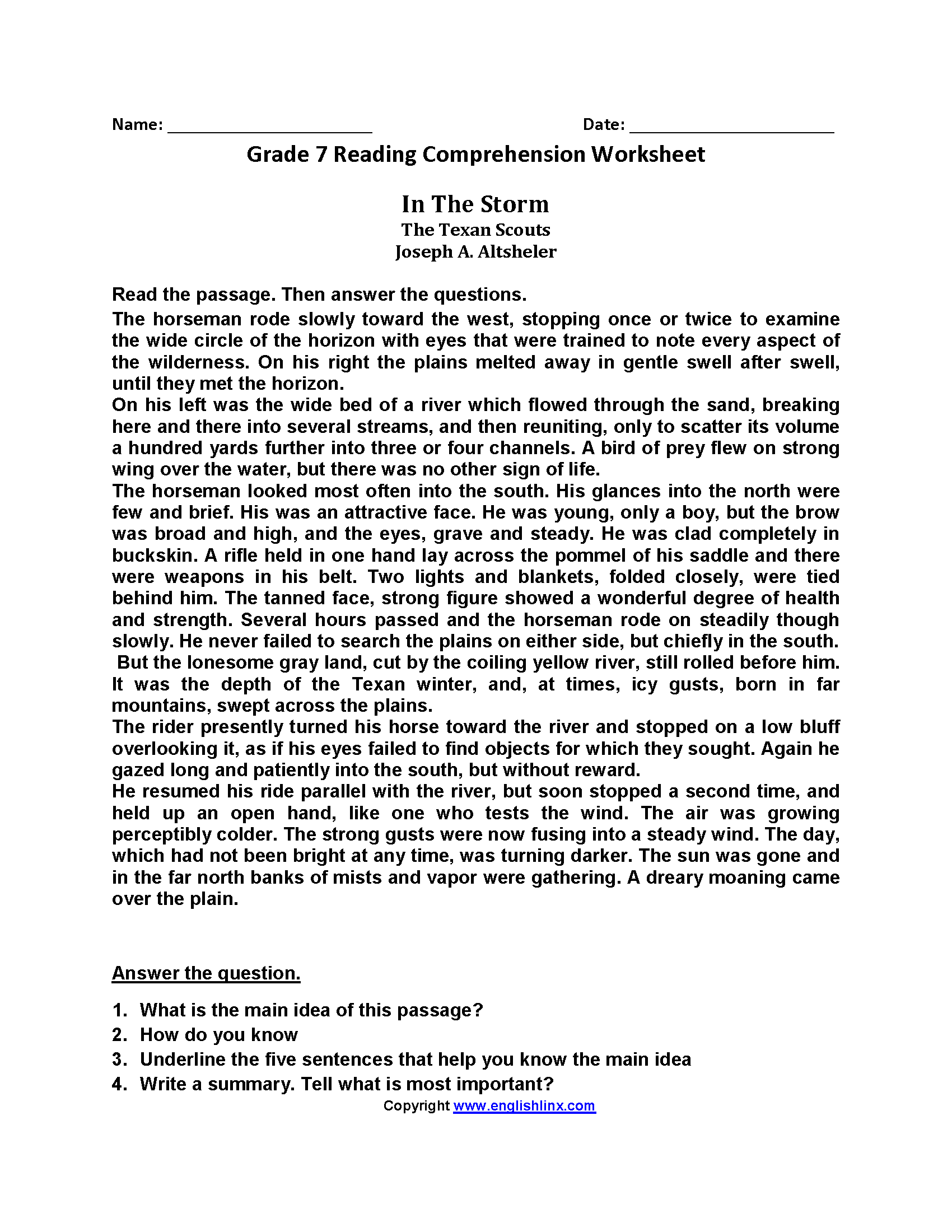 Reading Comprehension Worksheets 7th Grade Reading Comprehension Worksheets 7th Grade