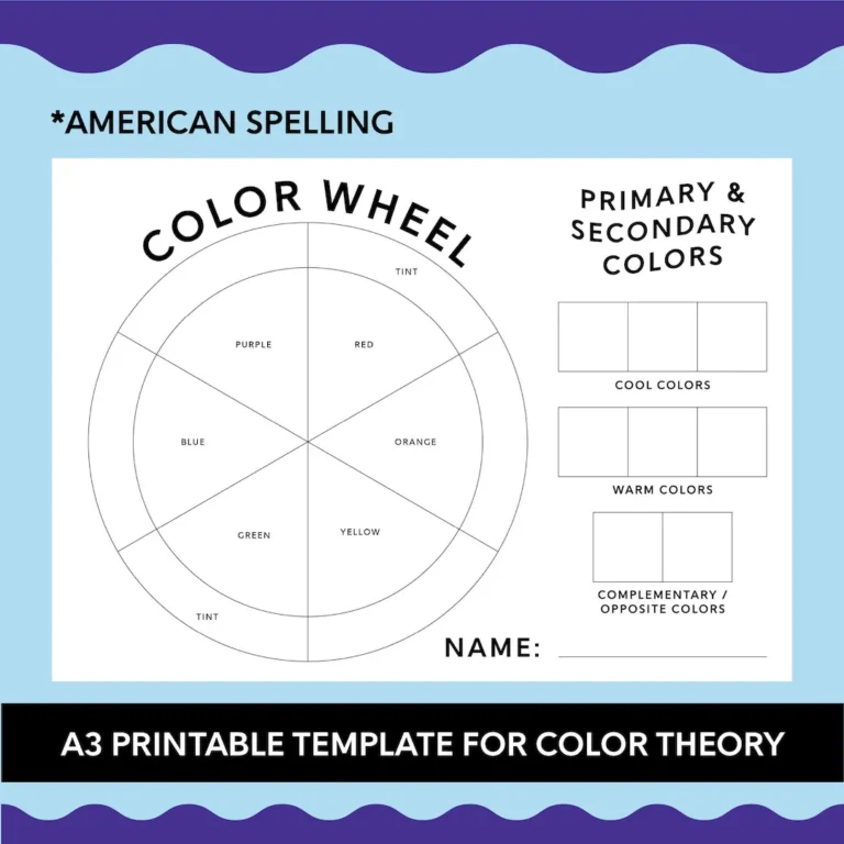 A3 Printable Colour Wheel Template american Basic Primary Secondary Colours Fun Student Lesson Activity Worksheet Painting Class Etsy
