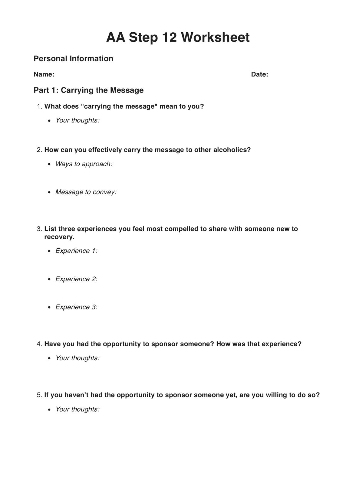 Free Printable Aa 12 Step Worksheets Free Printable Aa 12 Step Worksheets