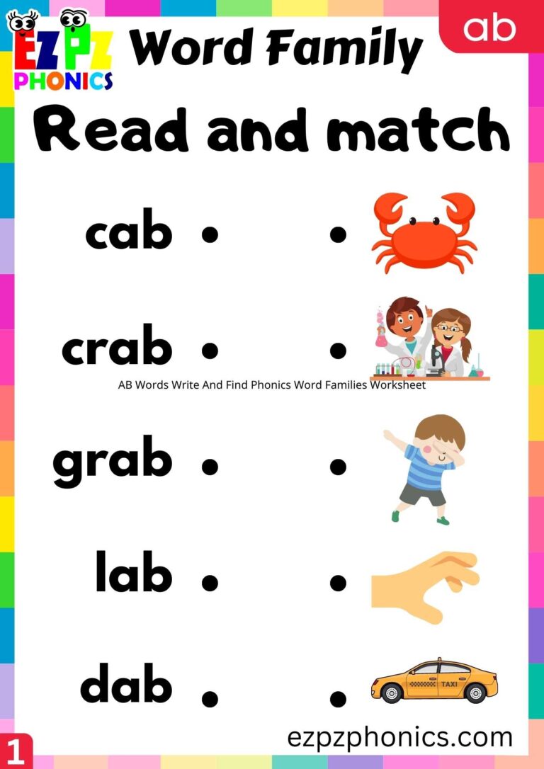 AB Words Read And Match Phonics Word Families Worksheet Ezpzphonics