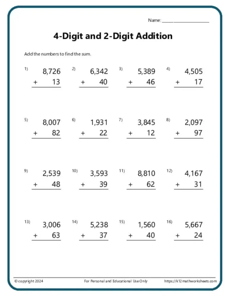 Addition And Subtraction Worksheets