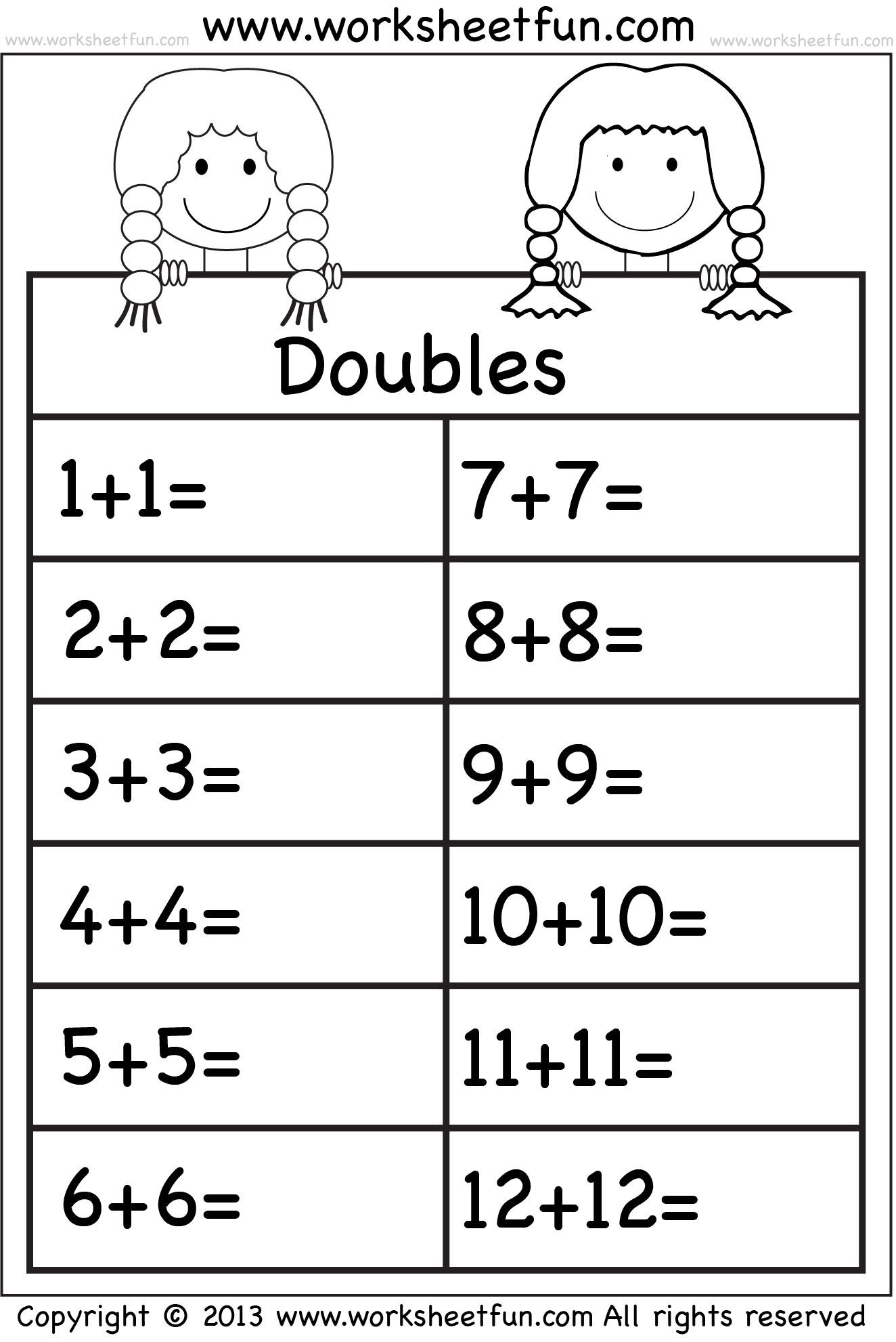 Doubles Addition Facts Worksheet Free Printable Doubles Addition Facts Worksheet Free Printable