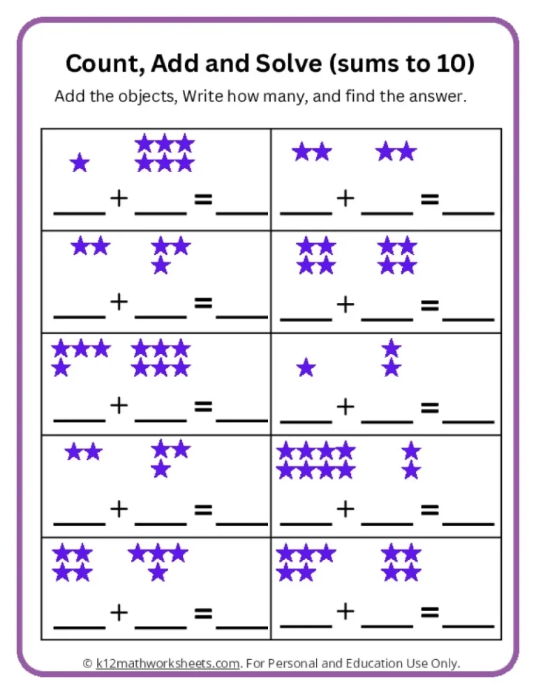 Addition Worksheets For Kindergarten