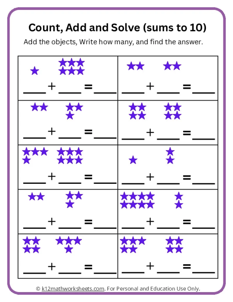 Simple Addition Worksheet For Preschool