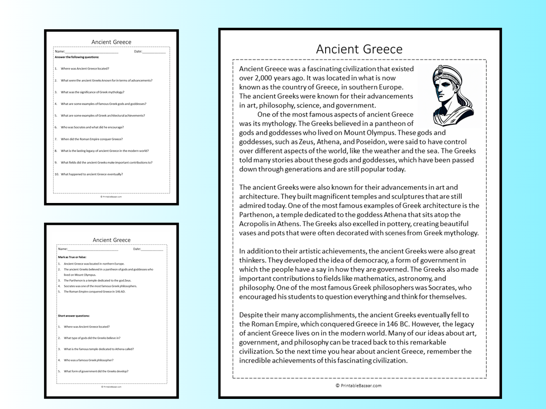 Ancient Greece Reading Comprehension Worksheets Ancient Greece Reading Comprehension Worksheets