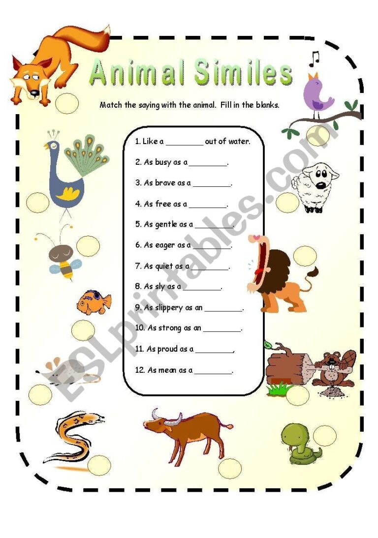 Animal Similes ESL Worksheet By Anna P