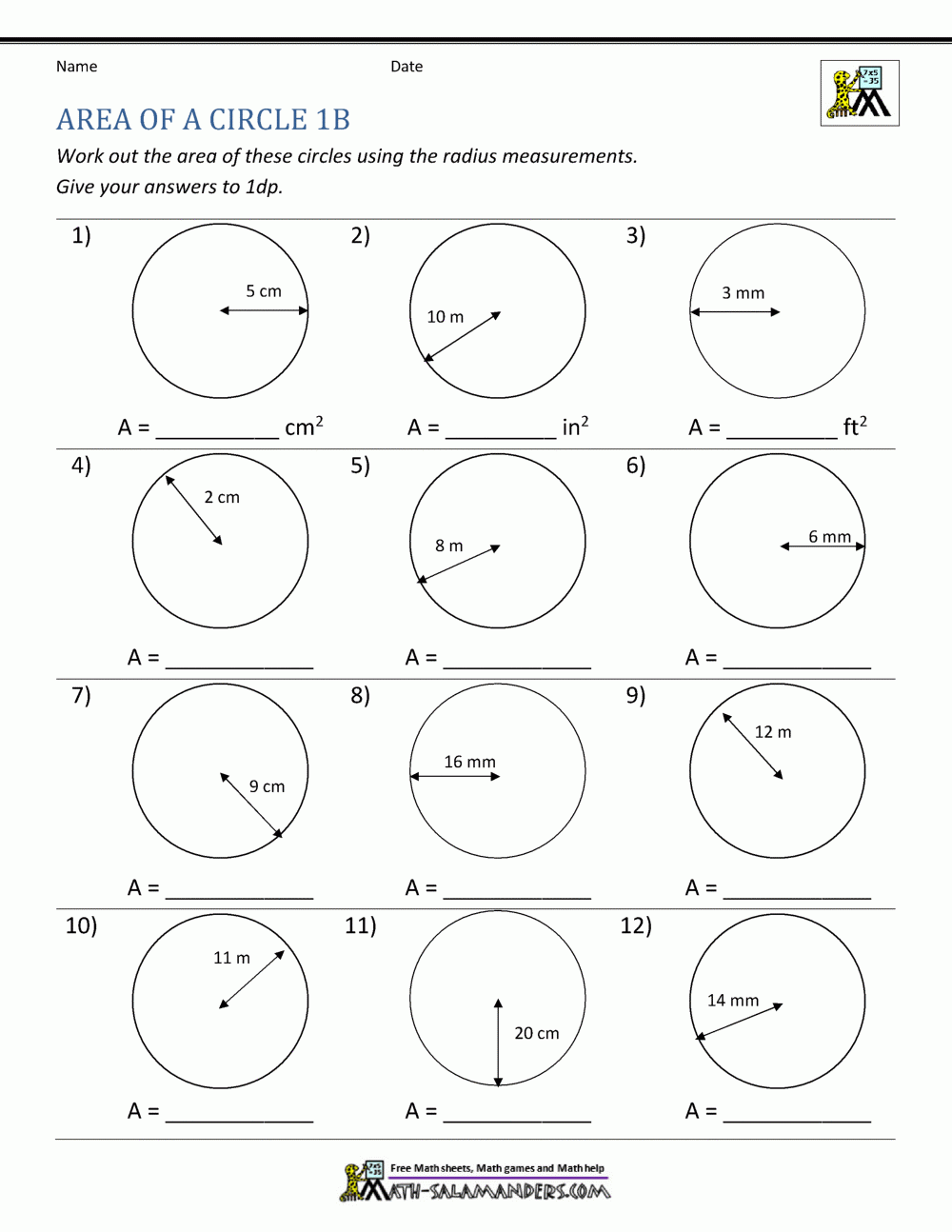 Free Printable Worksheets Area Of Circles Free Printable Worksheets Area Of Circles