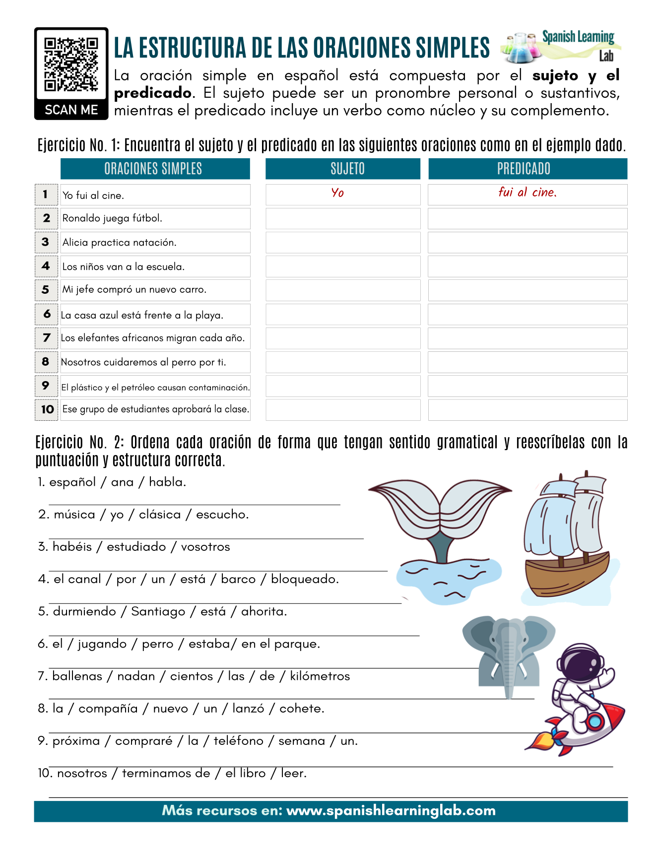 Spanish Printable Worksheets Sentences Free