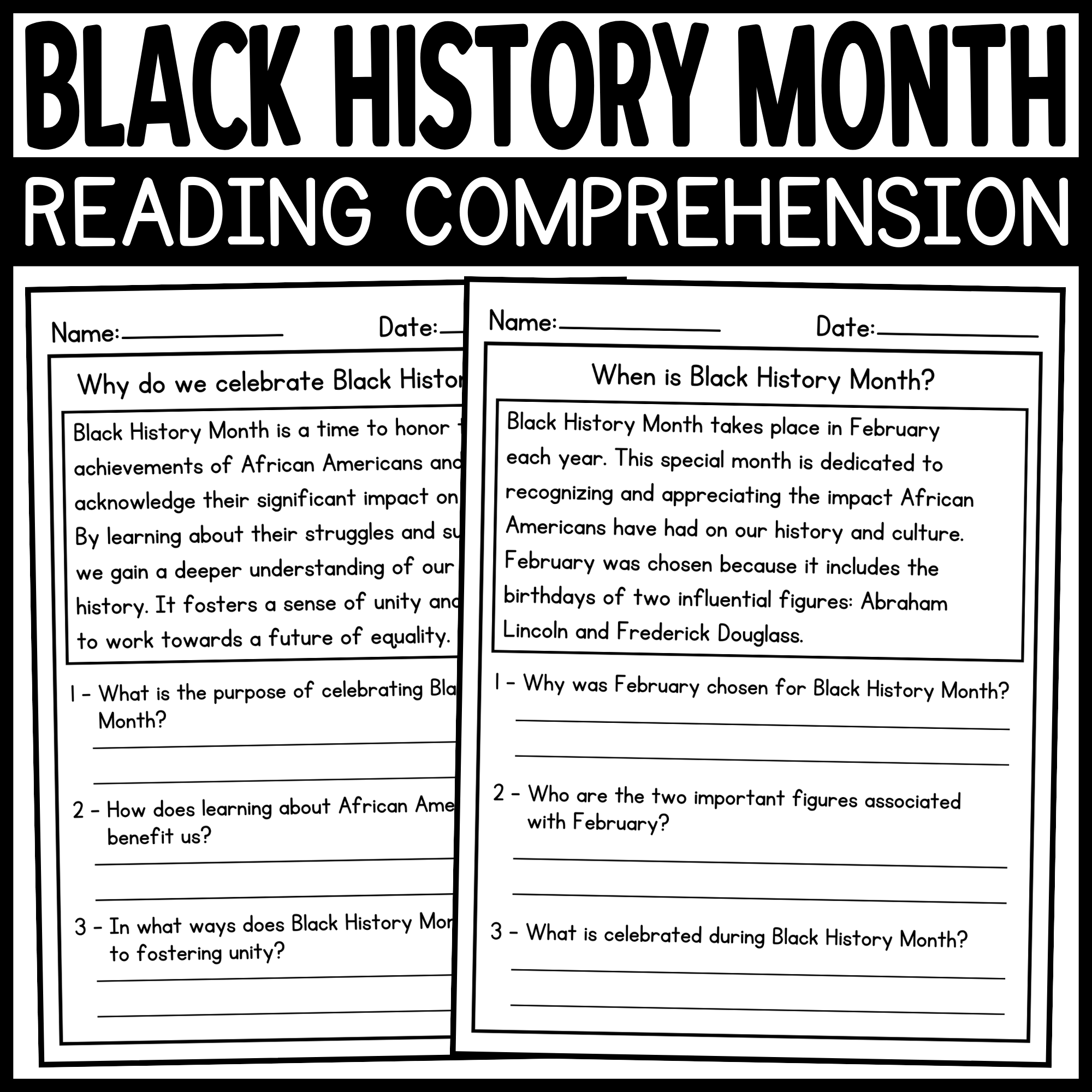 Black History Month Reading Comprehension Worksheets Black History Month Reading Comprehension Worksheets