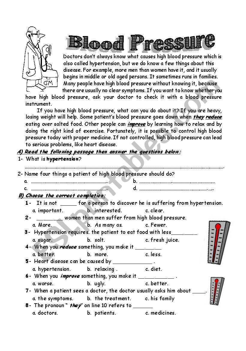 Blood Pressure Worksheets Printable Blood Pressure Worksheets Printable