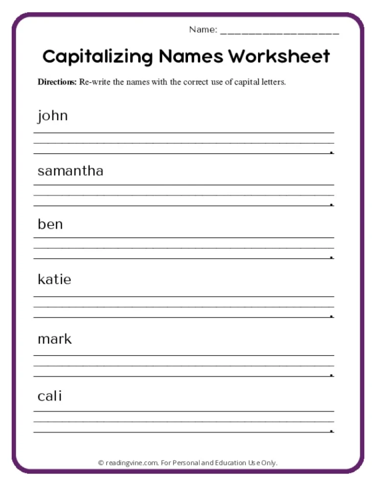 Capitalization Worksheets ReadingVine