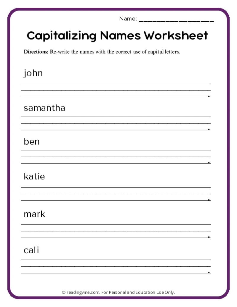 Printable Capitalization Worksheets