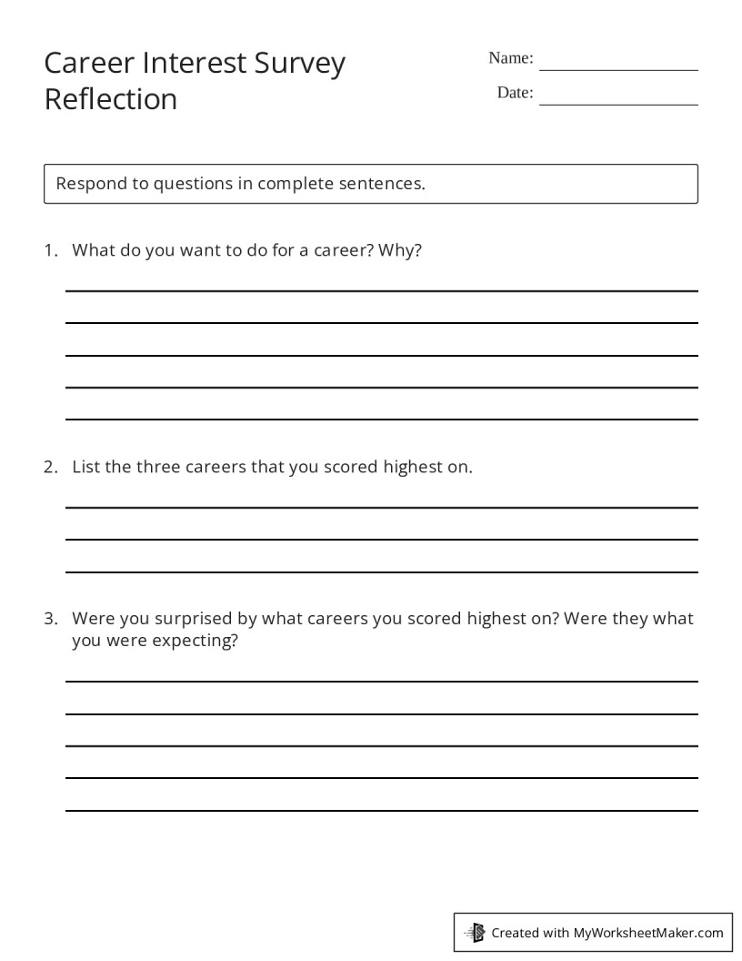 Printable Career Interest Worksheet Printable Career Interest Worksheet
