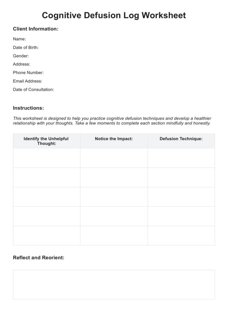 Cognitive Defusion Worksheet