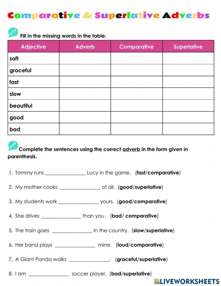 Comparative And Free Interactive Worksheets 1059264