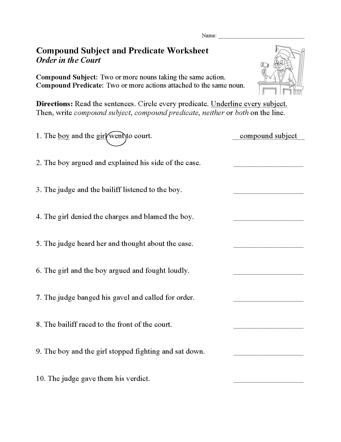 Free Printable Worksheets Compound Subject Order