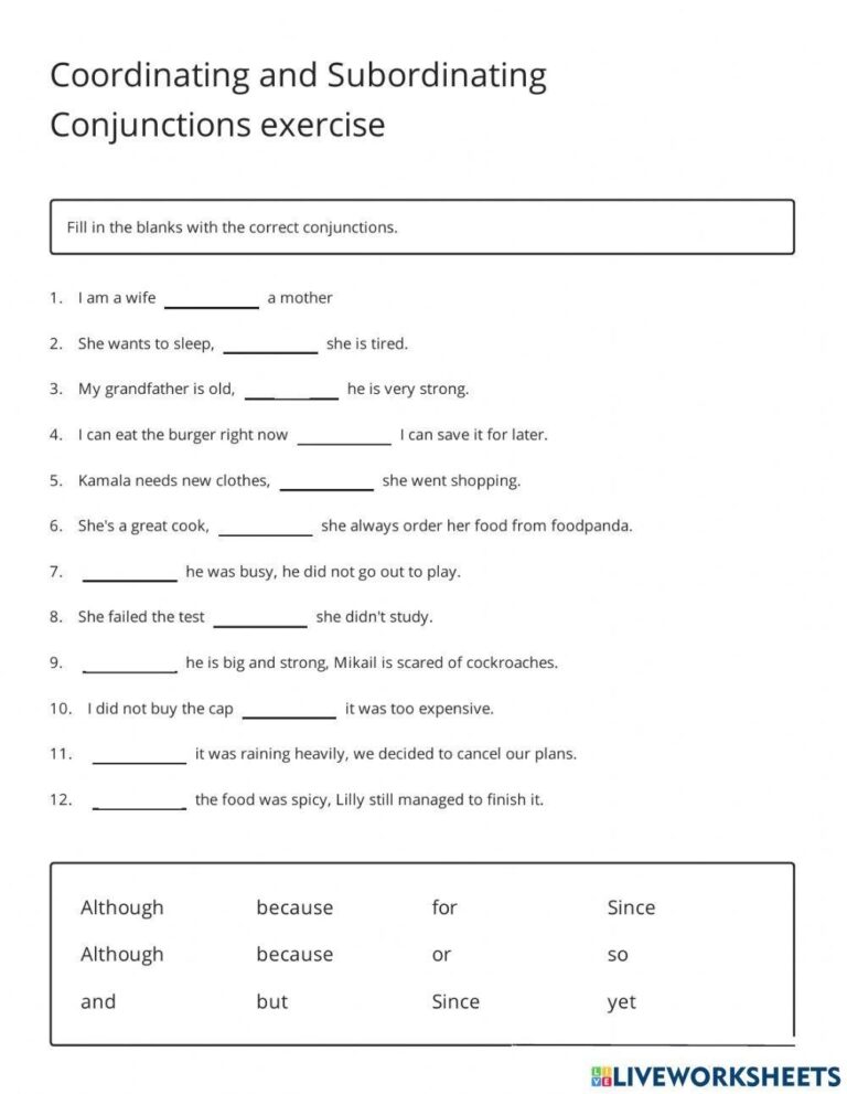 Conjunctions Ye Free Interactive Worksheets 1207332