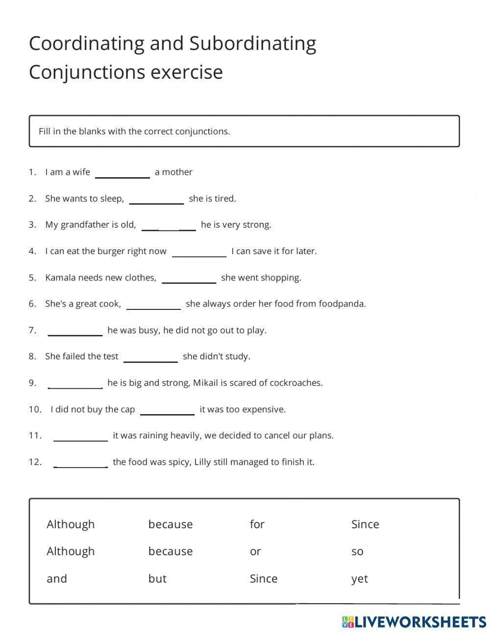 Free Worksheets Conjunctions Grade 6 Free Worksheets Conjunctions Grade 6