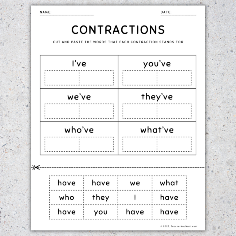 Contractions Worksheets Cut And Paste Activities Grammar Practice Made By Teachers