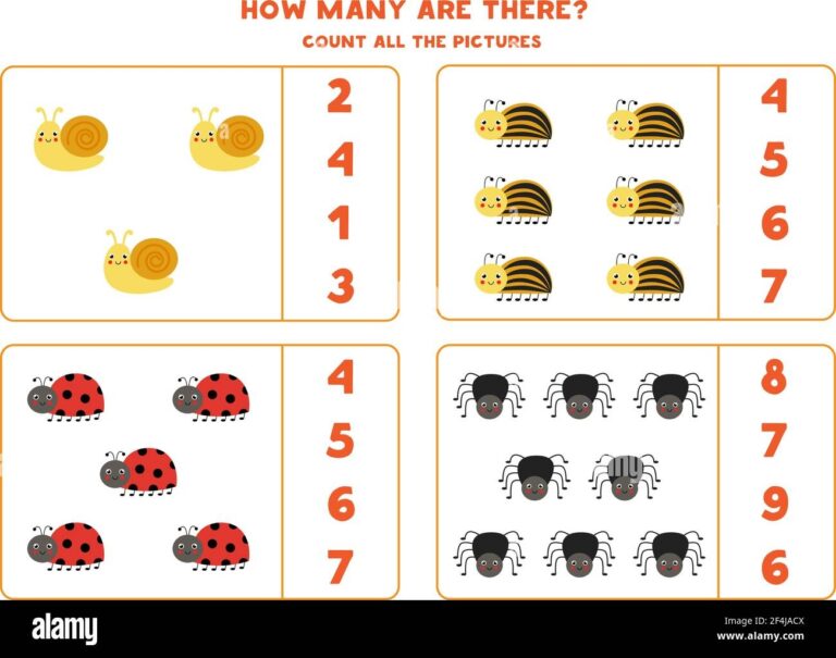 Counting Game With Cute Insects Math Worksheet Stock Vector Image U0026 Art Alamy