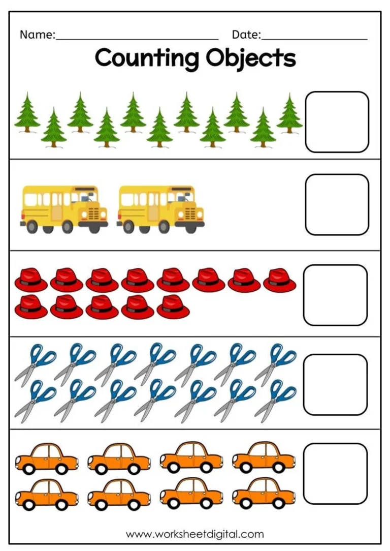 Counting Objects 1 20 Worksheet Homeschool Kindergarten PDF Pattern Etsy