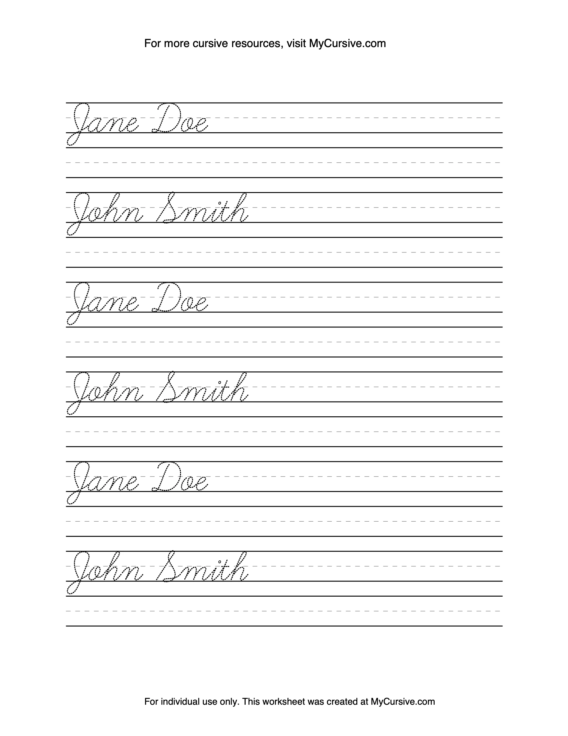 Printable Cursive Name Worksheets Printable Cursive Name Worksheets