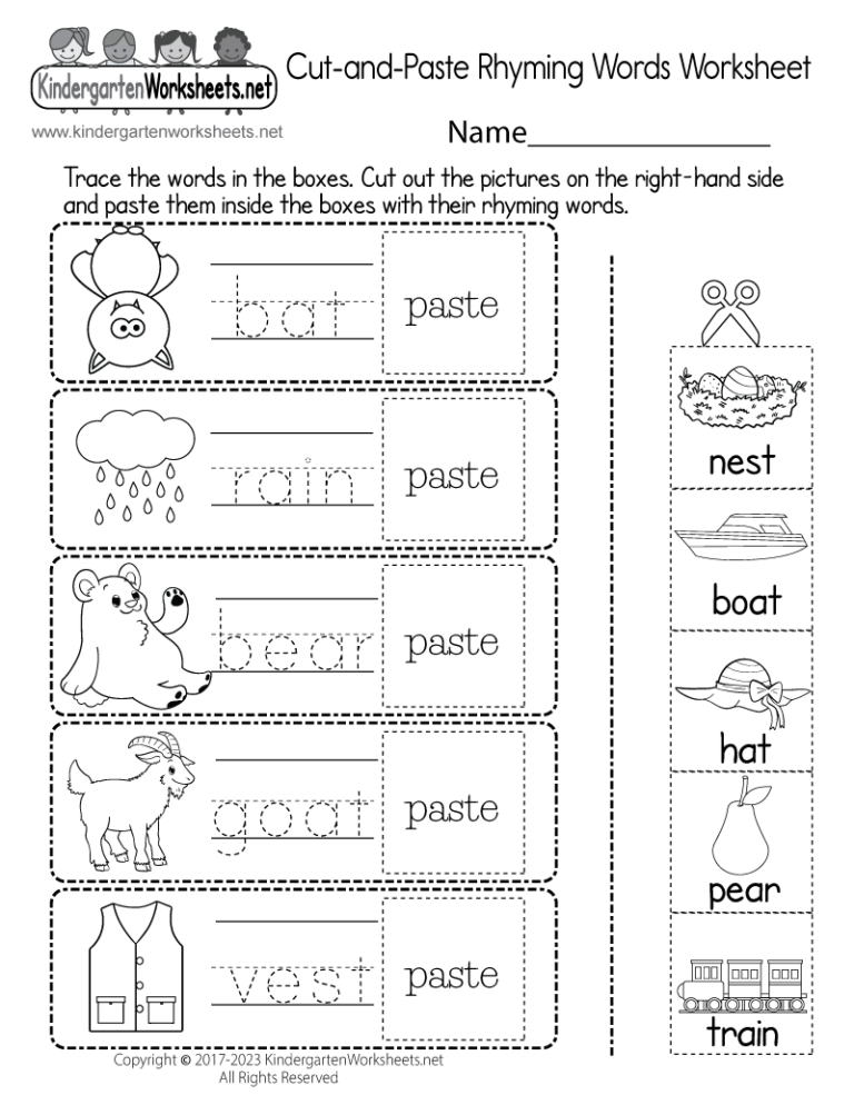 Cut and Paste Rhyming Words Worksheet Free Printable Digital U0026 PDF