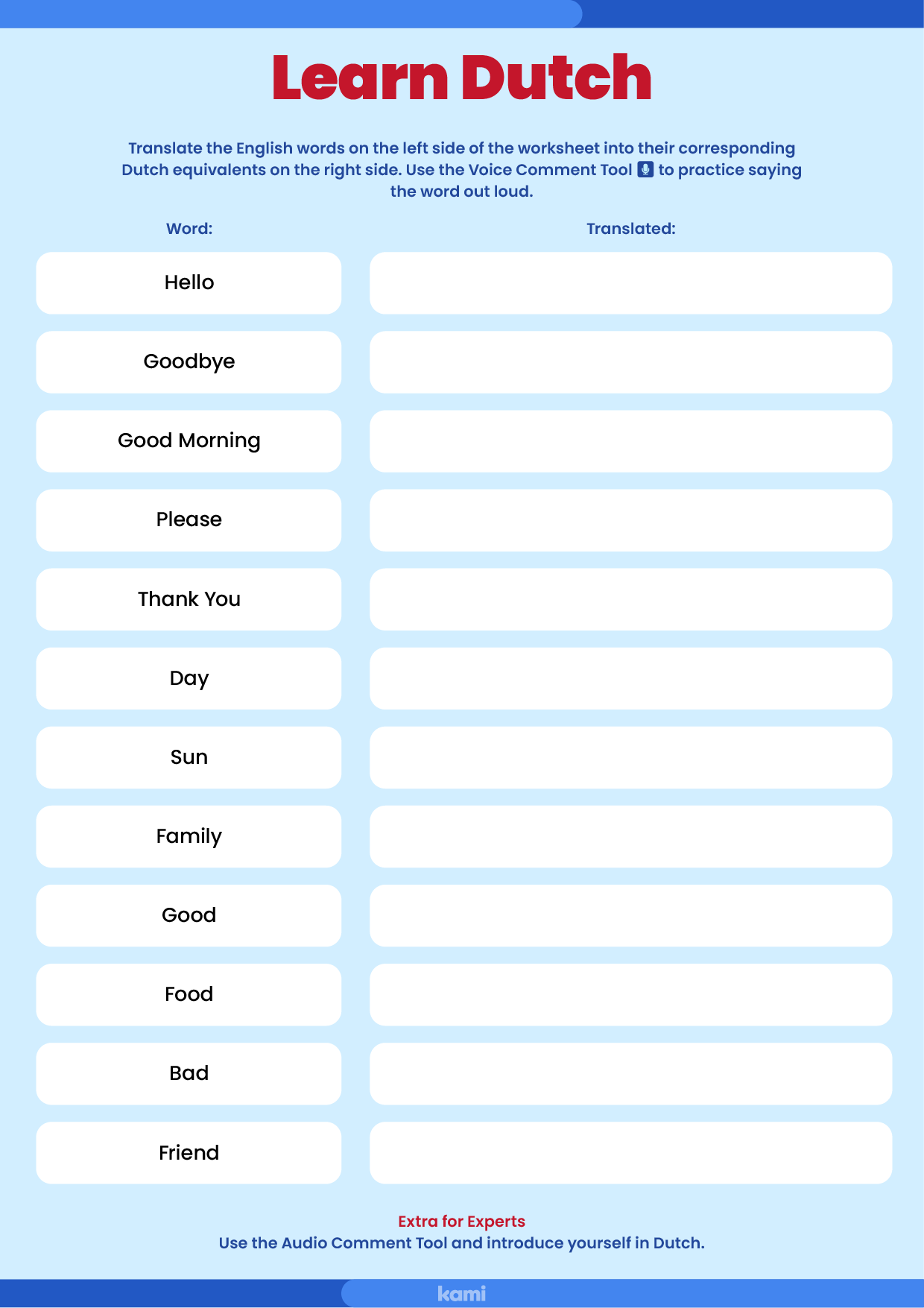 Free Printable Dutch Worksheets
