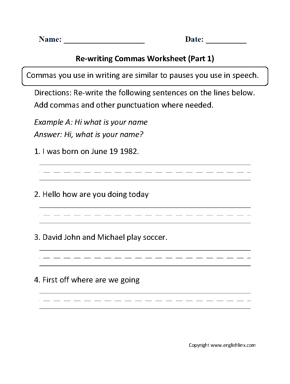 Free Printable Worksheets About Commas Free Printable Worksheets About Commas