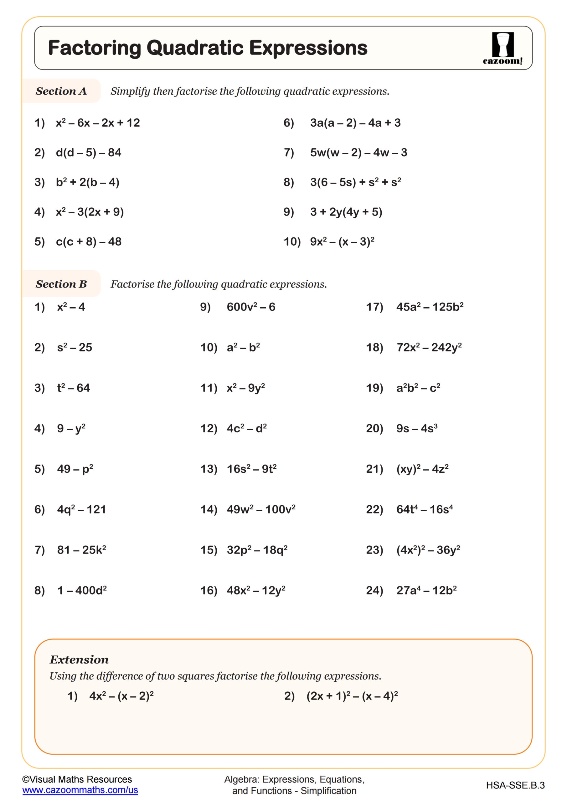 Factoring Printable Worksheets Factoring Printable Worksheets