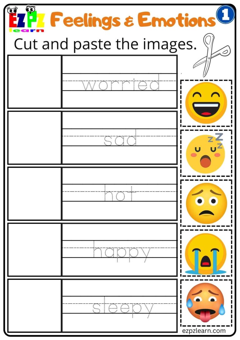 Feelings And Emotions Cut And Paste Worksheet For Children And ESL 