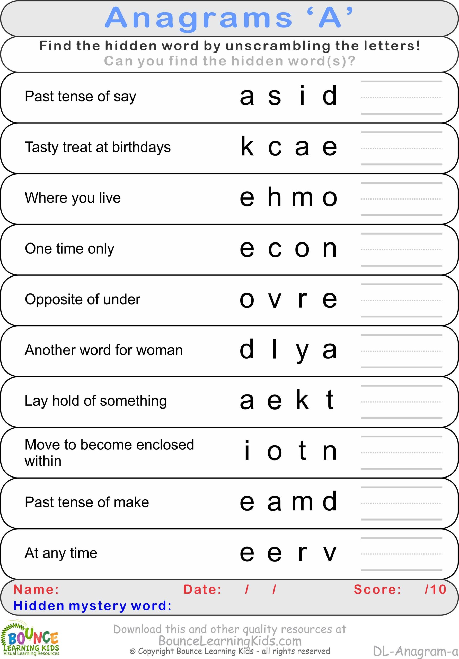 Free Printable Anagrams Worksheets Free Printable Anagrams Worksheets
