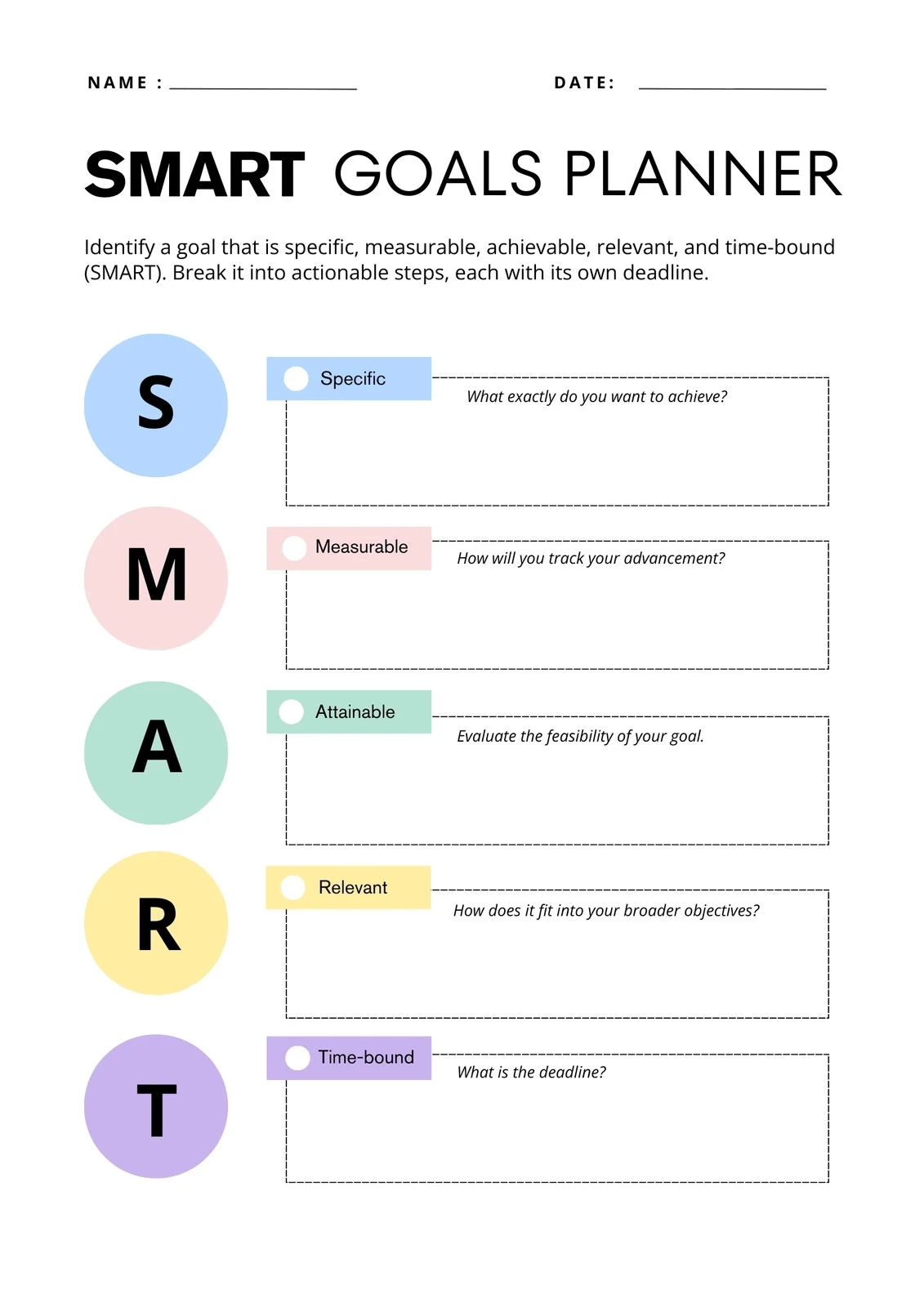 Downloadable Free Printable Smart Goal Worksheet Downloadable Free Printable Smart Goal Worksheet