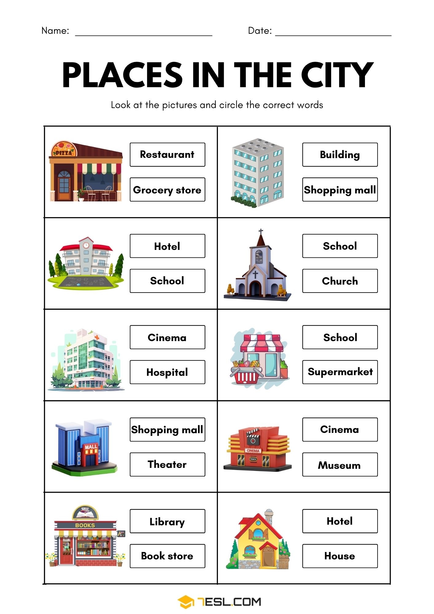Places In The City Printable Worksheets Places In The City Printable Worksheets